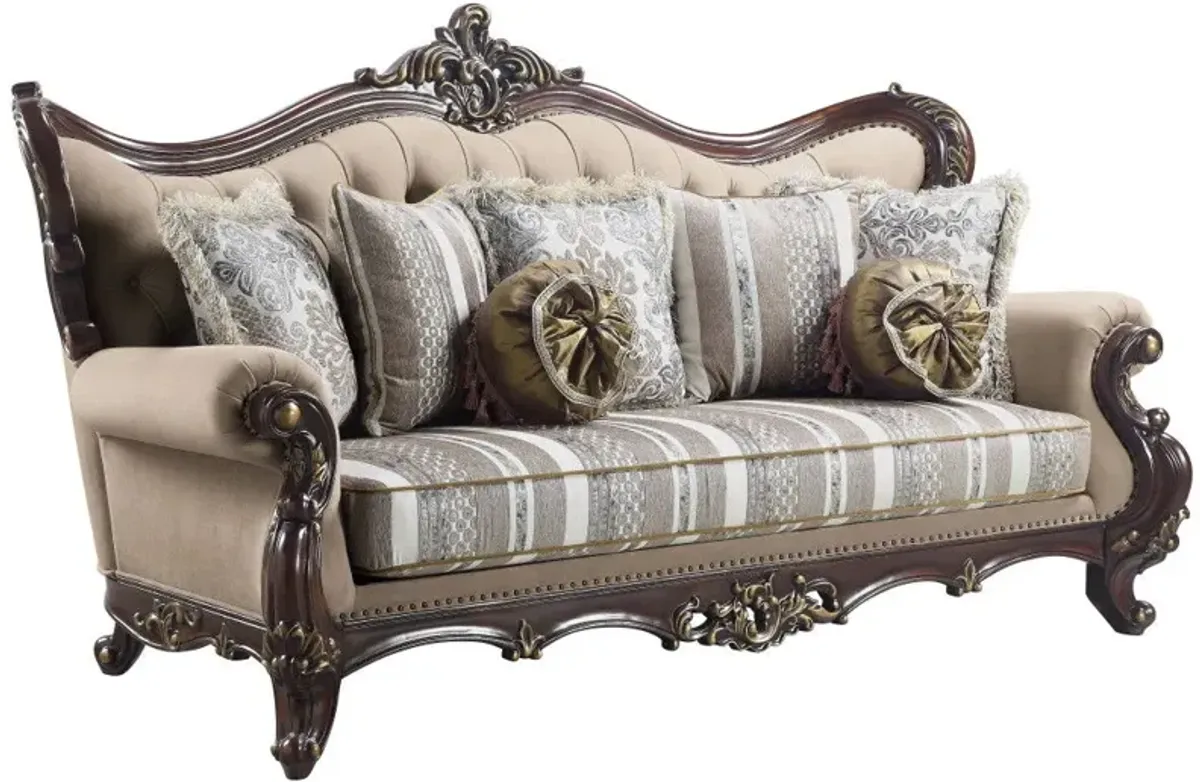 Linen Damask Sofa And Toss Pillows - Brown