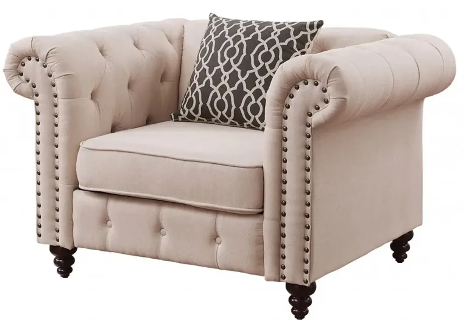 Linen And Black Tufted Chesterfield Chair - Beige