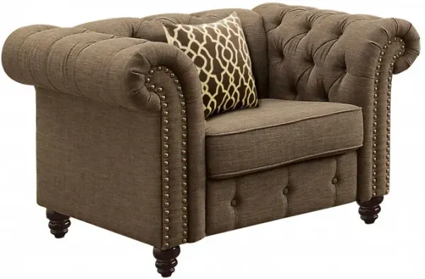 Linen And Black Tufted Chesterfield Chair - Brown