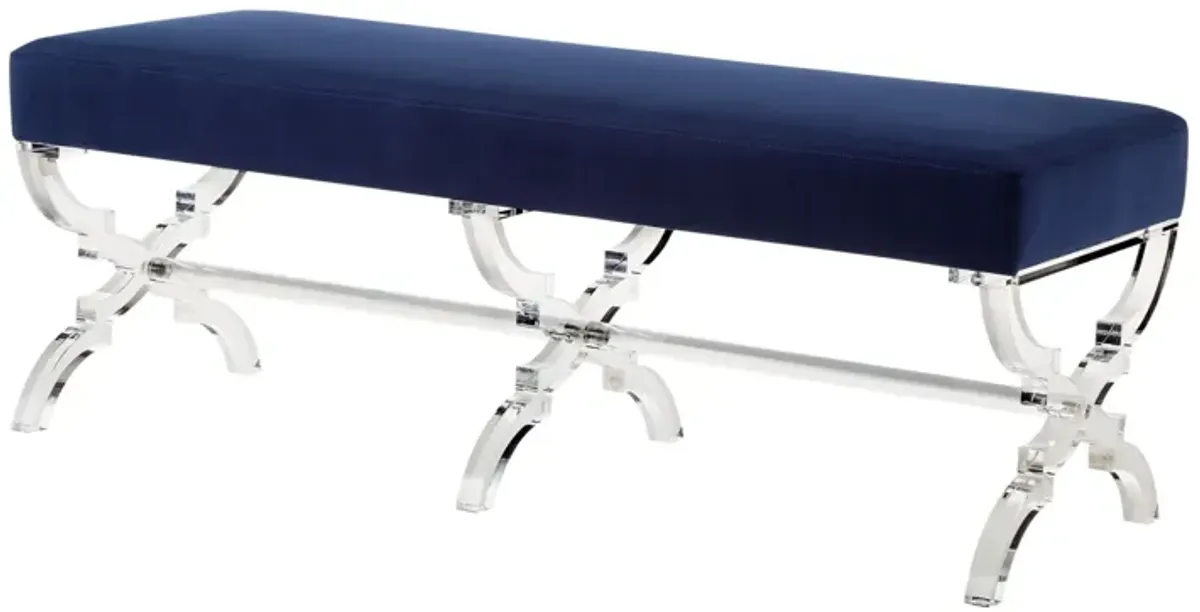 Velvet Upholstered Bench - Navy Blue / Clear