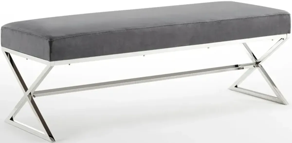 Velvet Upholstered Bench - Silver / Gray