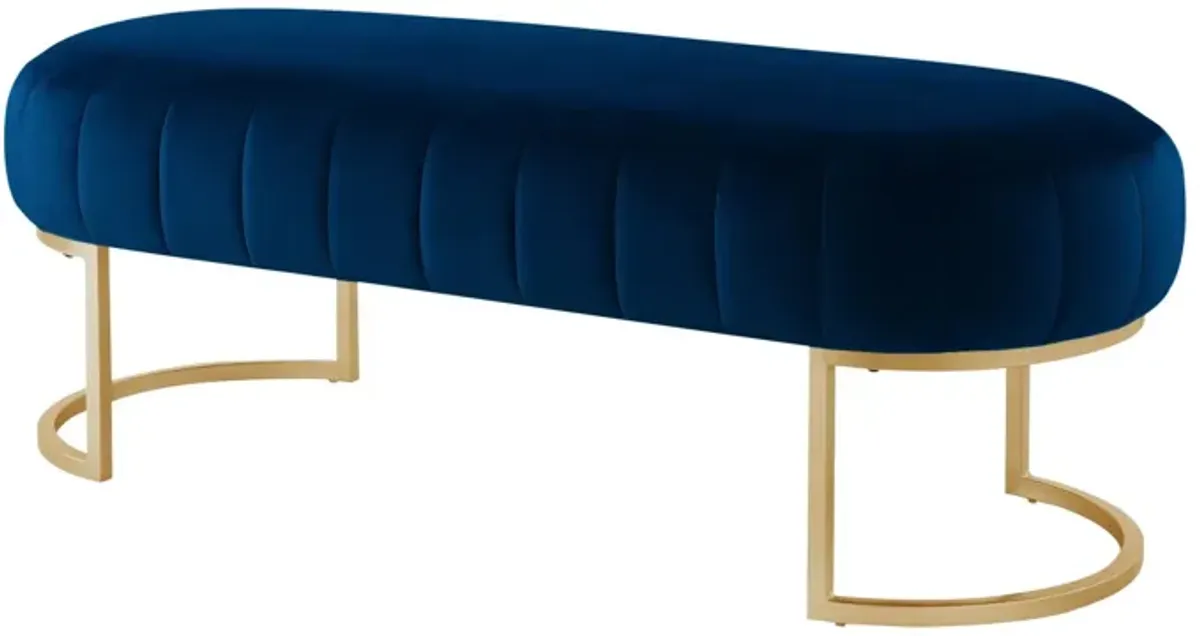 Upholstered Velvet Bench - Navy Blue / Gold