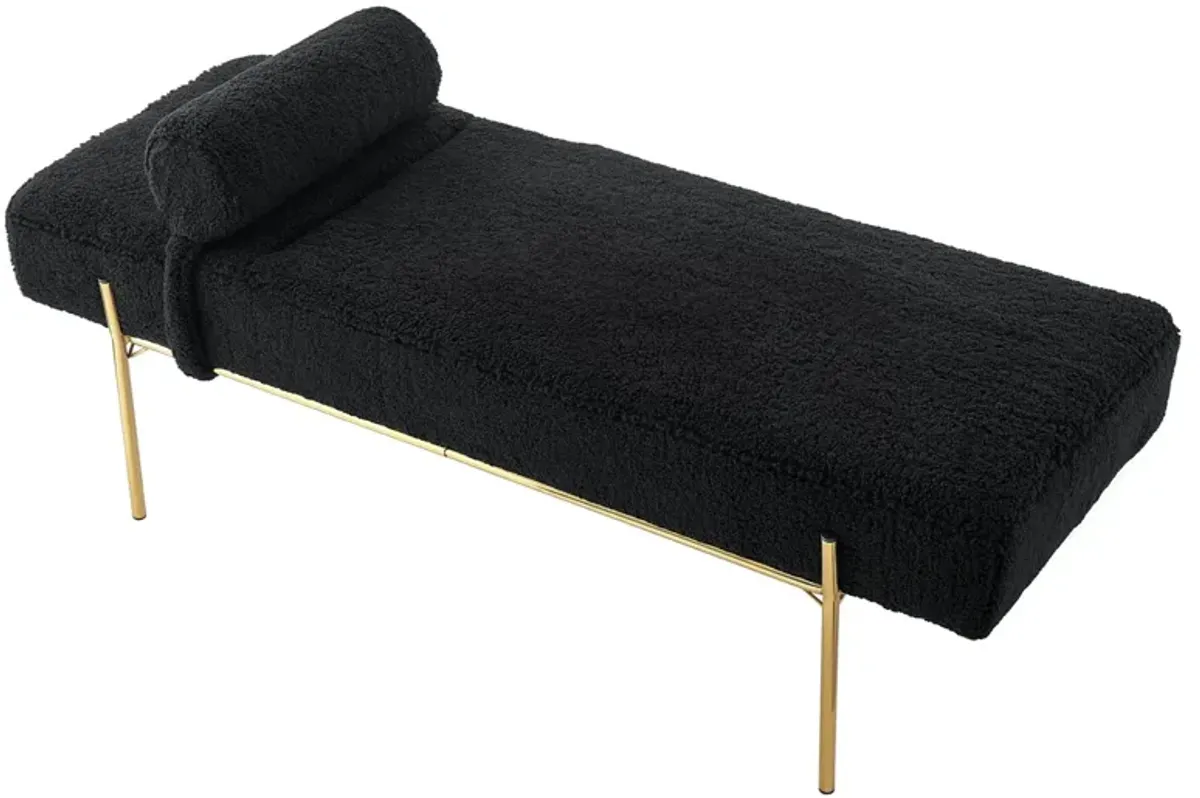 Upholstered Sherpa Bench - Black / Gold