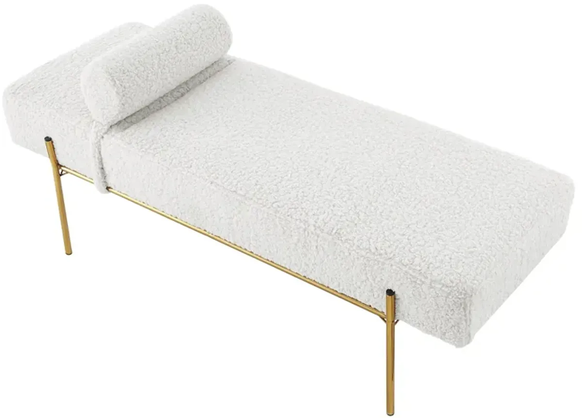 Upholstered Sherpa Bench - Cream / Gold