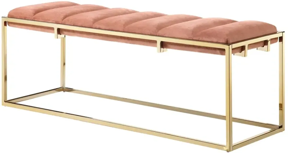 Upholstered Velvet Bench - Gold / Blush