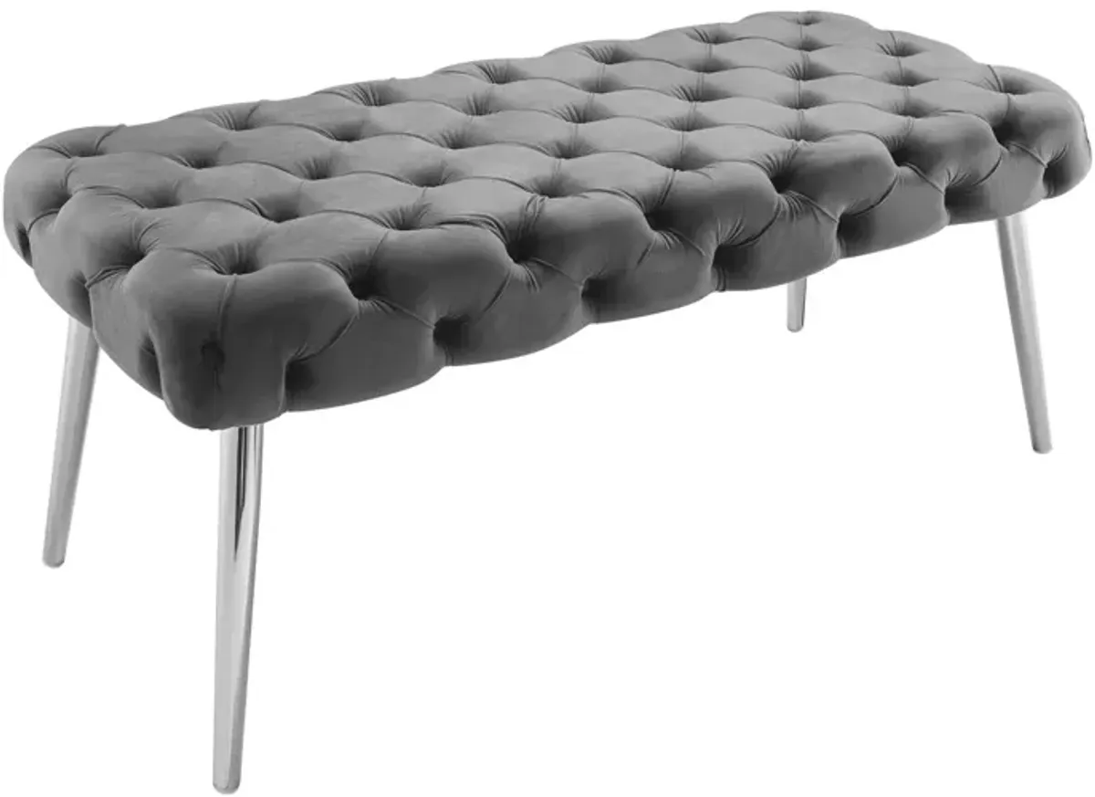 Velvet Bench Upholstered - Gray / Silver