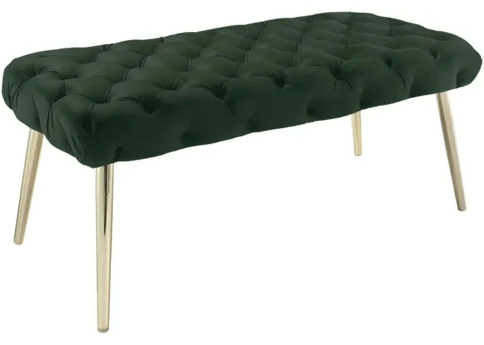 Velvet Upholstered Bench - Hunter Green / Gold