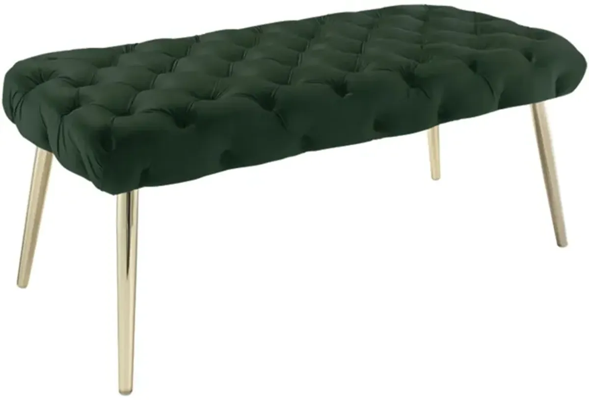 Velvet Upholstered Bench - Hunter Green / Gold