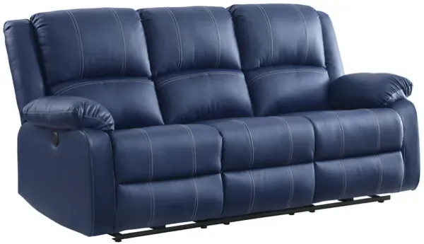 Faux Leather Reclining USB Sofa With Black Legs - Blue