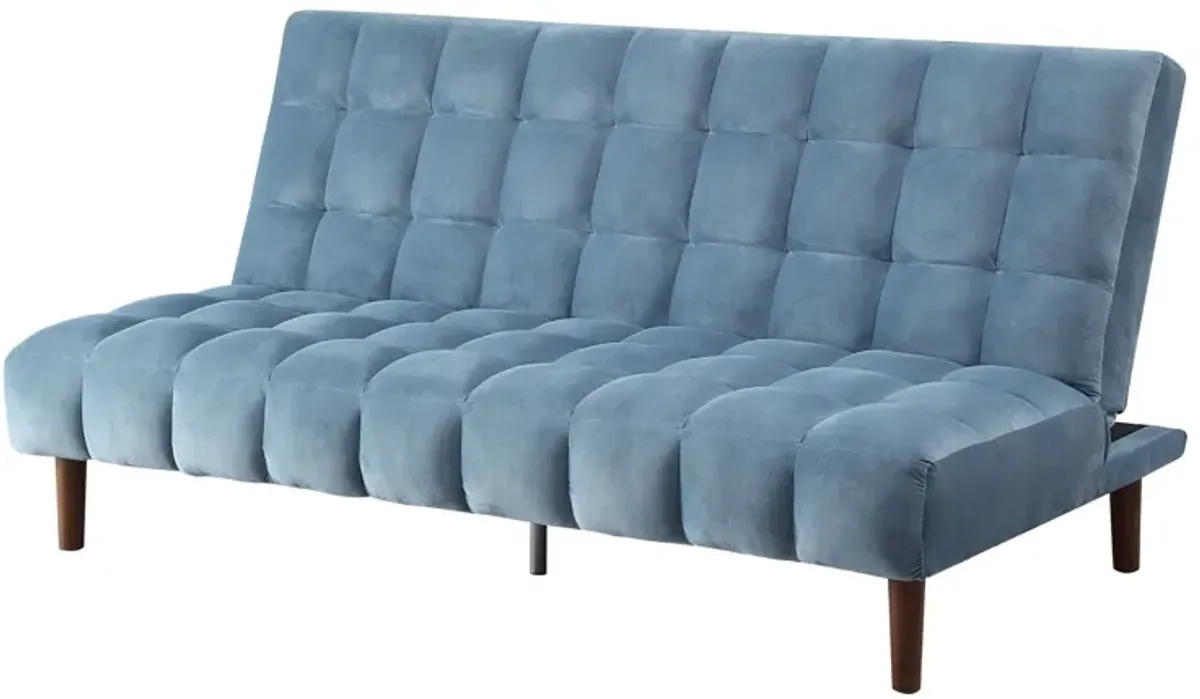 Velvet Sleeper Sofa With Wood Brown Legs - Teal Blue