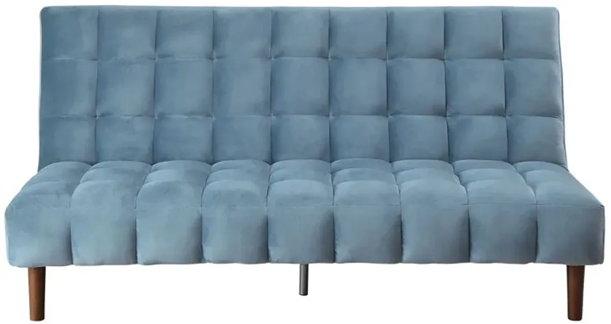 Velvet Sleeper Sofa With Wood Brown Legs - Teal Blue