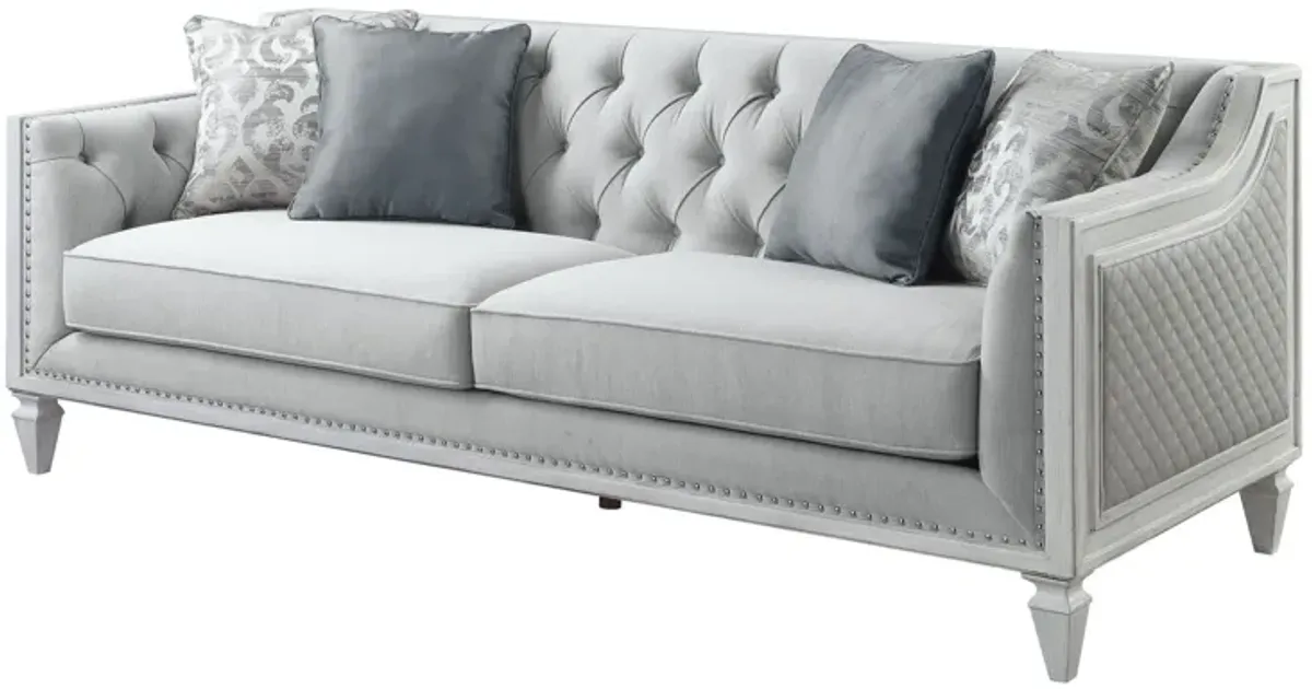 Linen And White Sofa With Four Toss Pillows - Light Gray