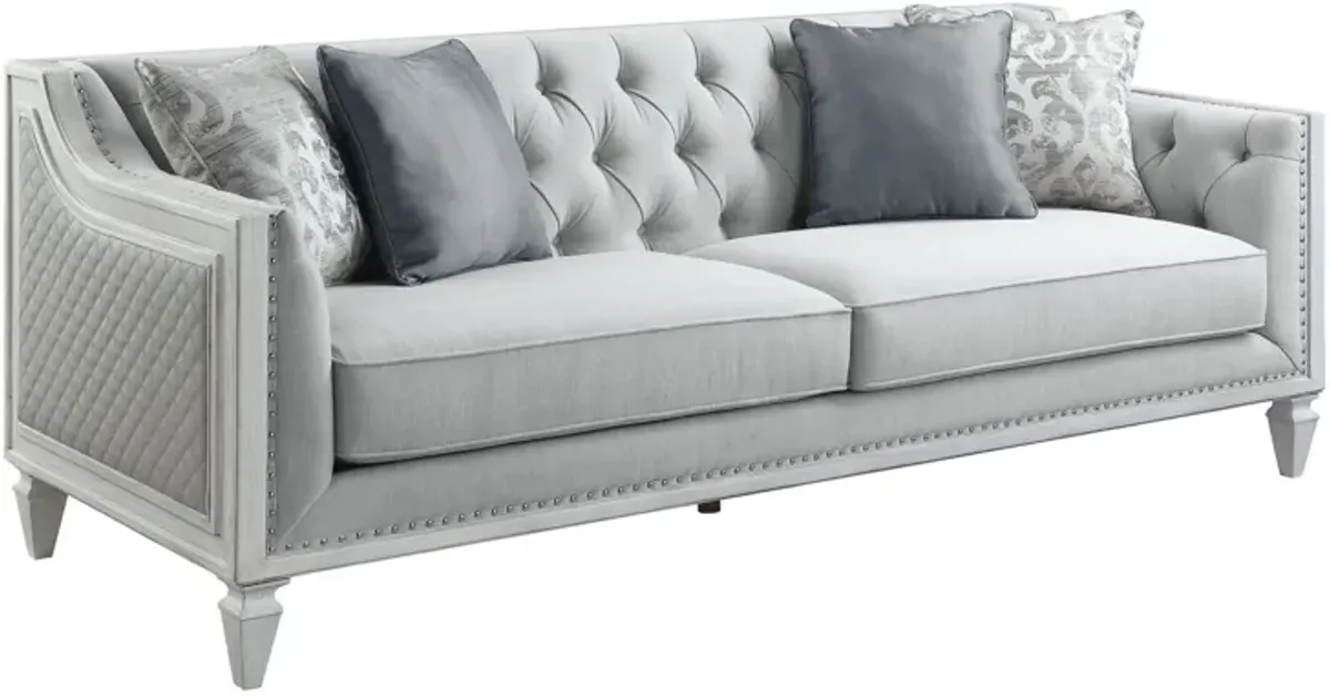 Linen And White Sofa With Four Toss Pillows - Light Gray