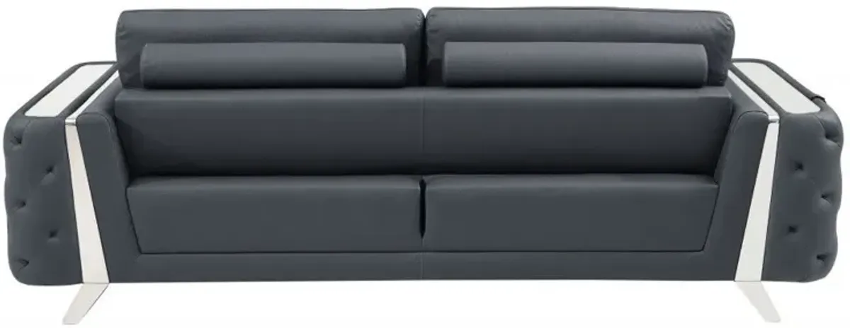 Italian Leather Sofa - Gray / Silver