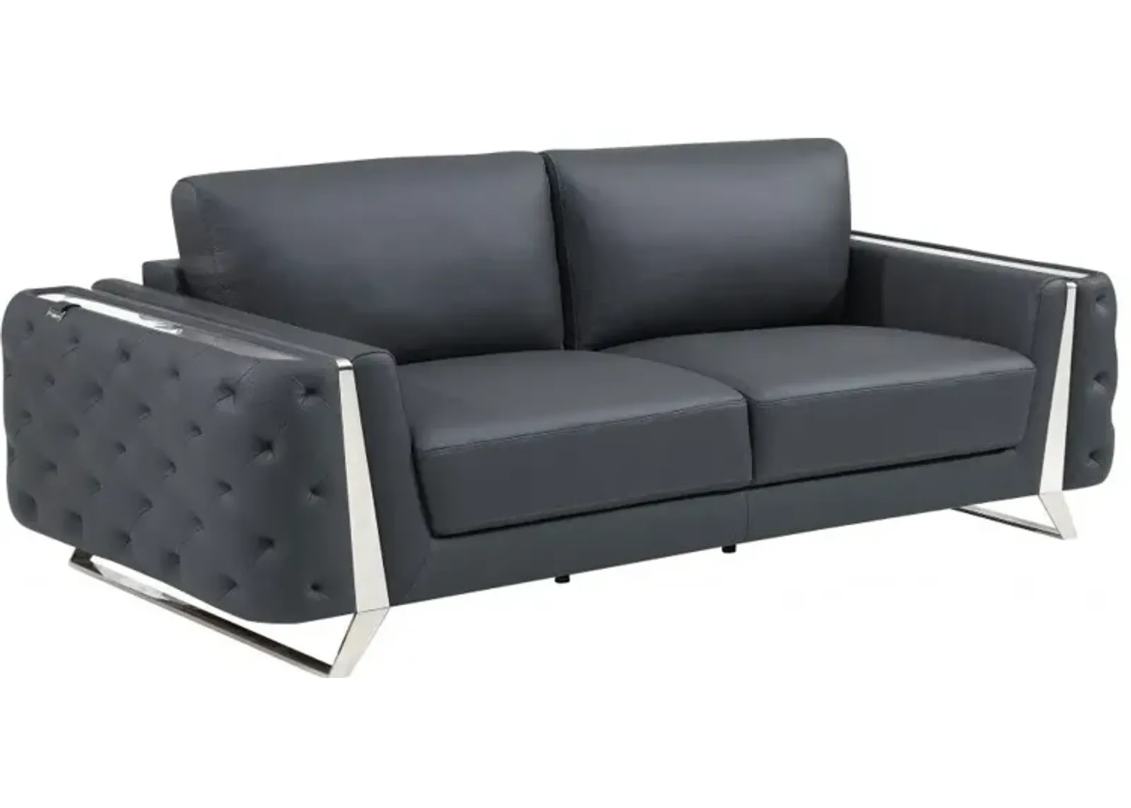 Italian Leather Sofa - Gray / Silver