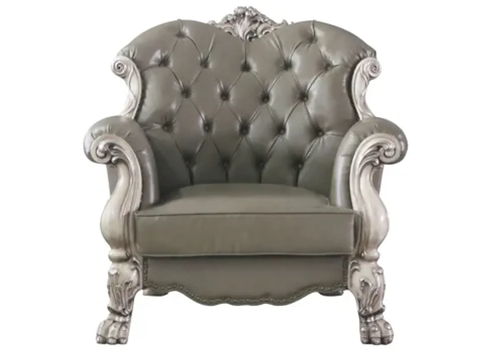 Faux Leather And Vintage Bone White Arm Chair - Bone White