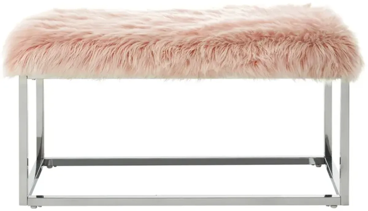 Faux Fur Upholstered Bench - Rose / Silver