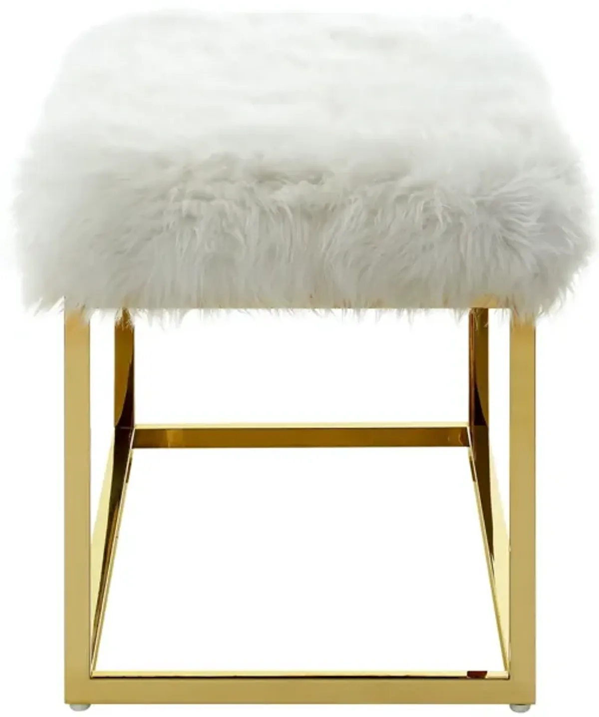 Upholstered Faux Fur Bench - Gold / White