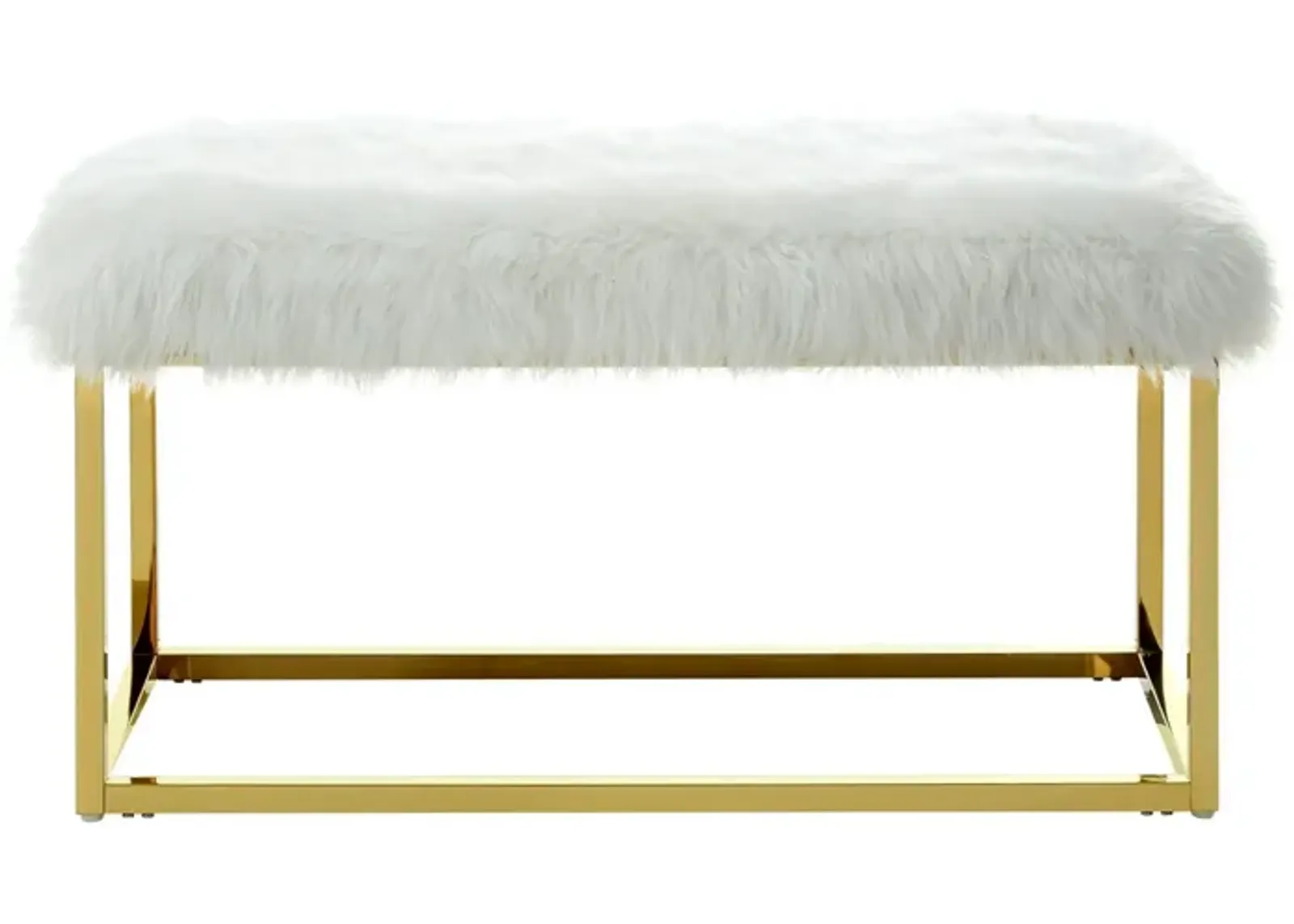 Upholstered Faux Fur Bench - Gold / White