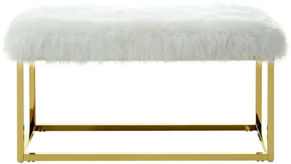 Upholstered Faux Fur Bench - Gold / White