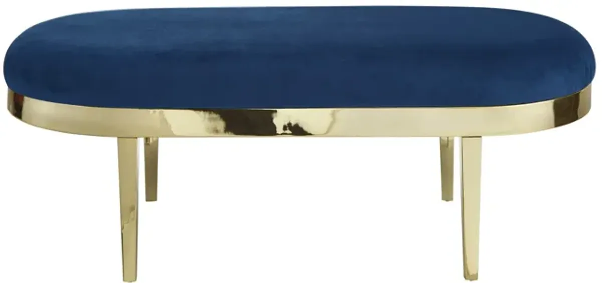 Velvet Bench Upholstered - Navy Blue / Gold