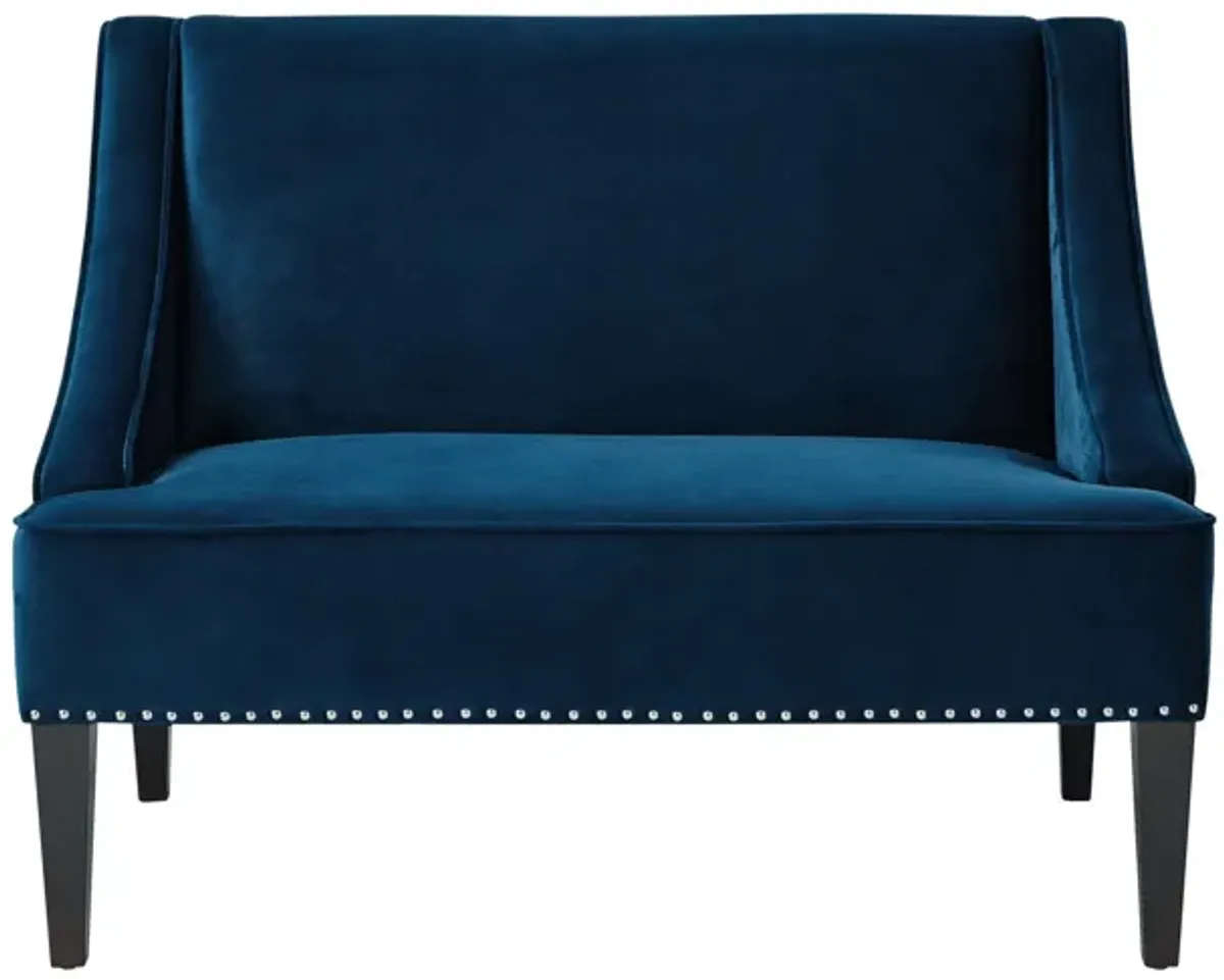 Upholstered Velvet Bench - Navy Blue / Brown