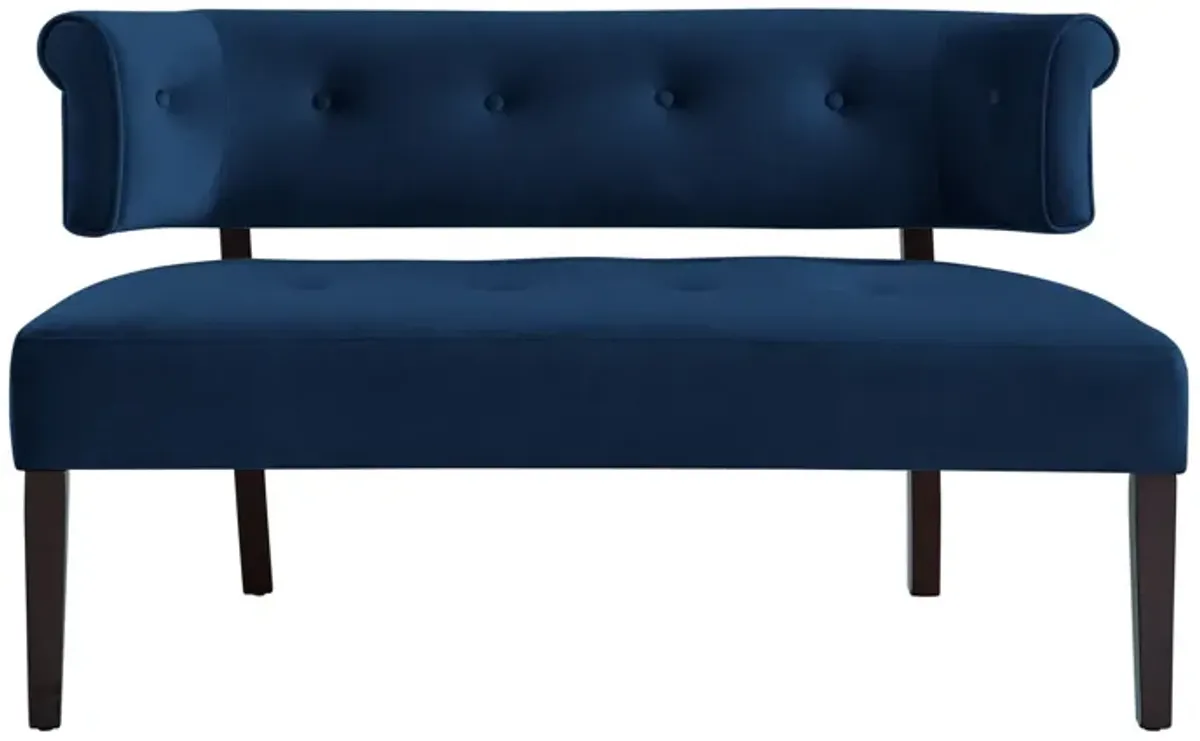 Upholstered Velvet Bench - Black / Navy Blue