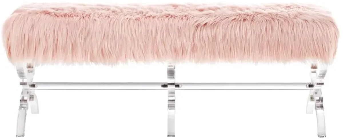 Upholstered Faux Fur Bench - Rose / Clear