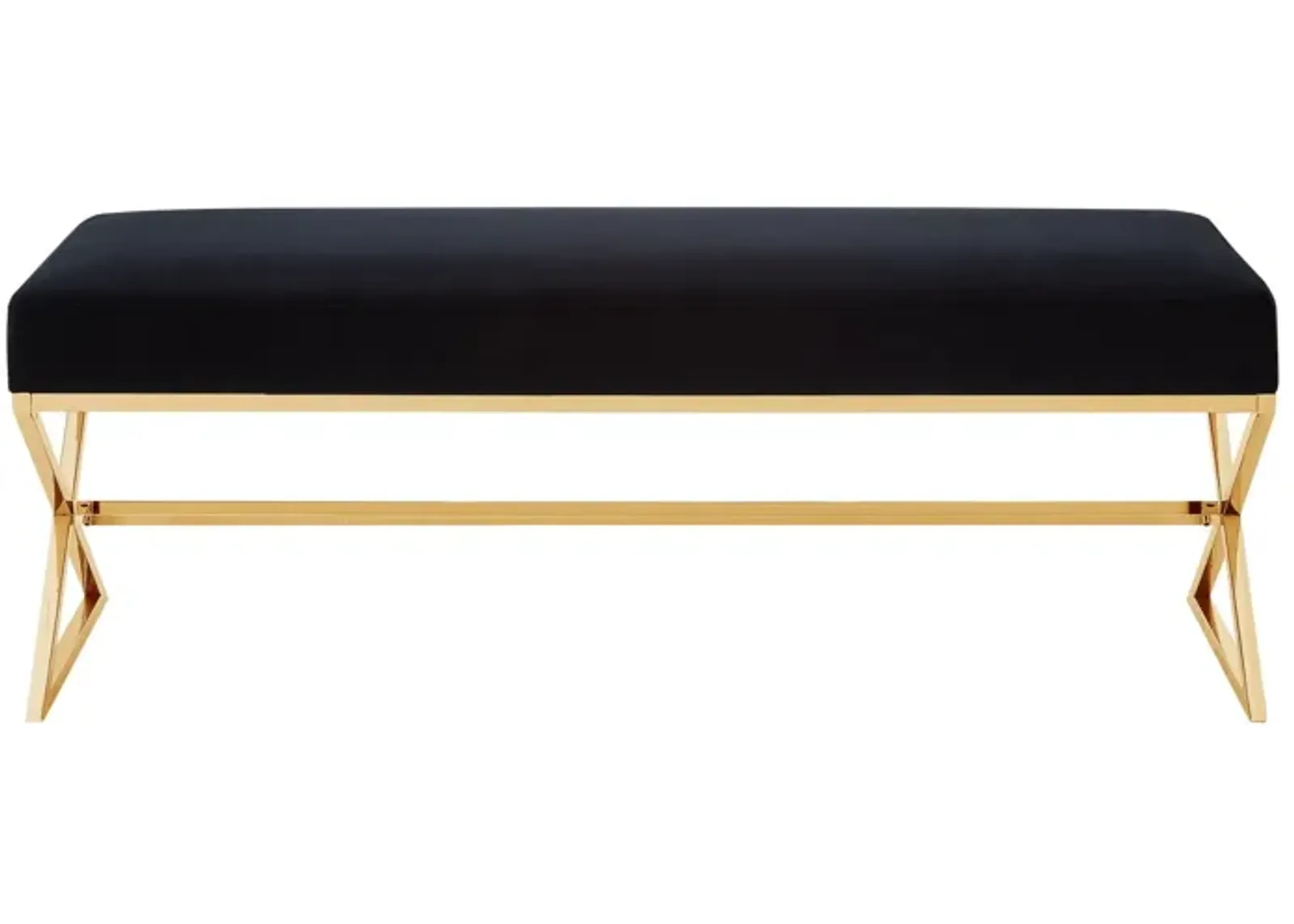 Upholstered Velvet Bench - Black / Gold