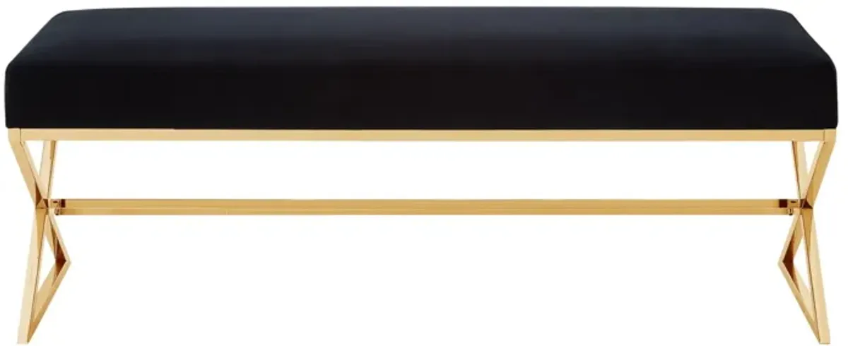 Upholstered Velvet Bench - Black / Gold