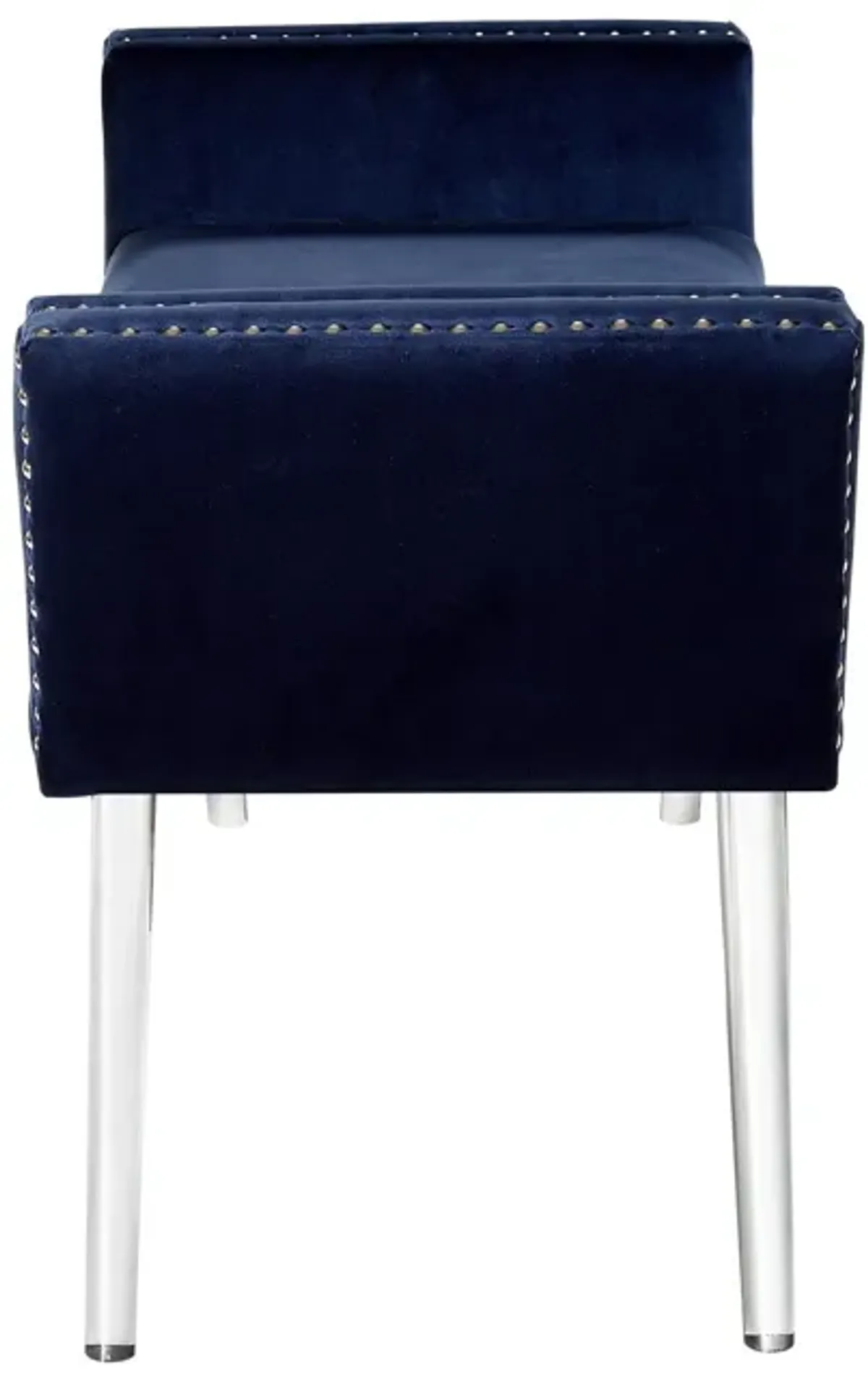 Upholstered Velvet Bench - Navy Blue / Clear