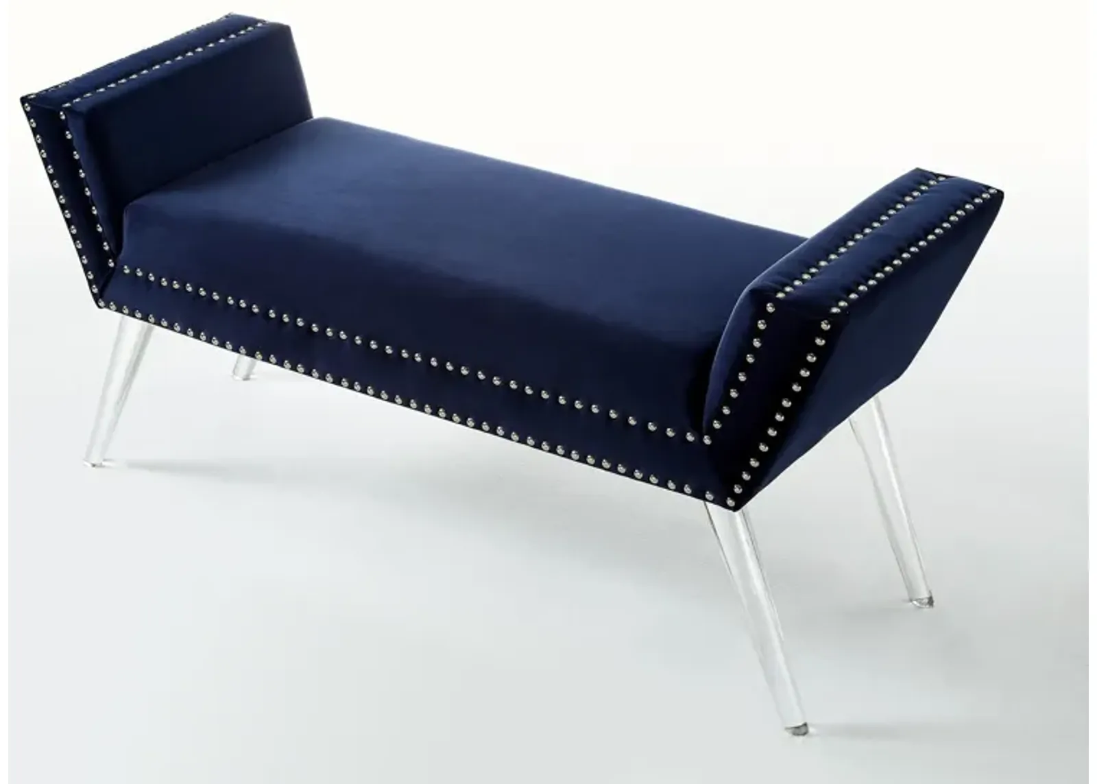 Upholstered Velvet Bench - Navy Blue / Clear