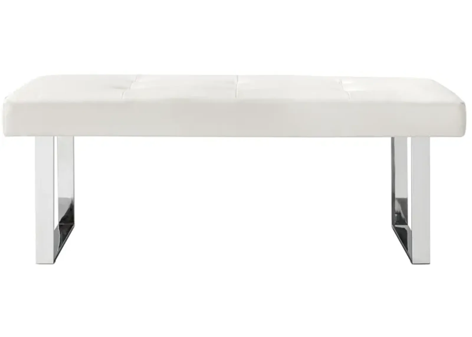 Upholstered Faux Leather Bench - White / Silver