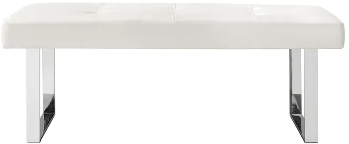 Upholstered Faux Leather Bench - White / Silver