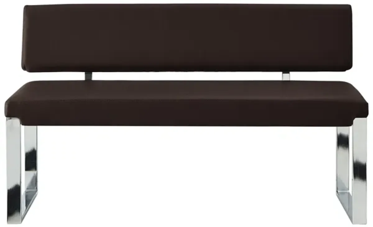 Upholstered Faux Leather Bench - Silver / Brown