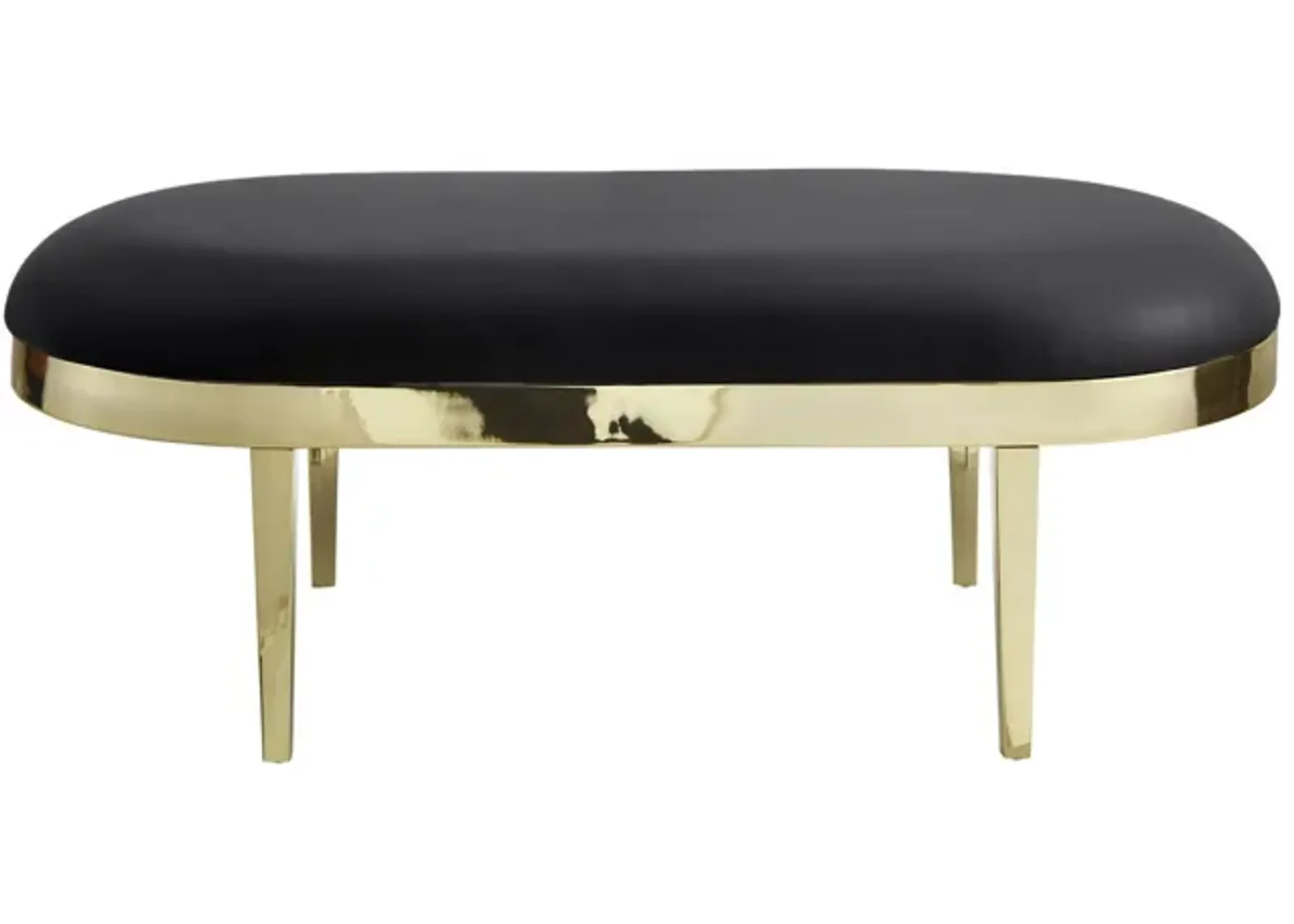 Upholstered Faux Leather Bench - Black / Gold