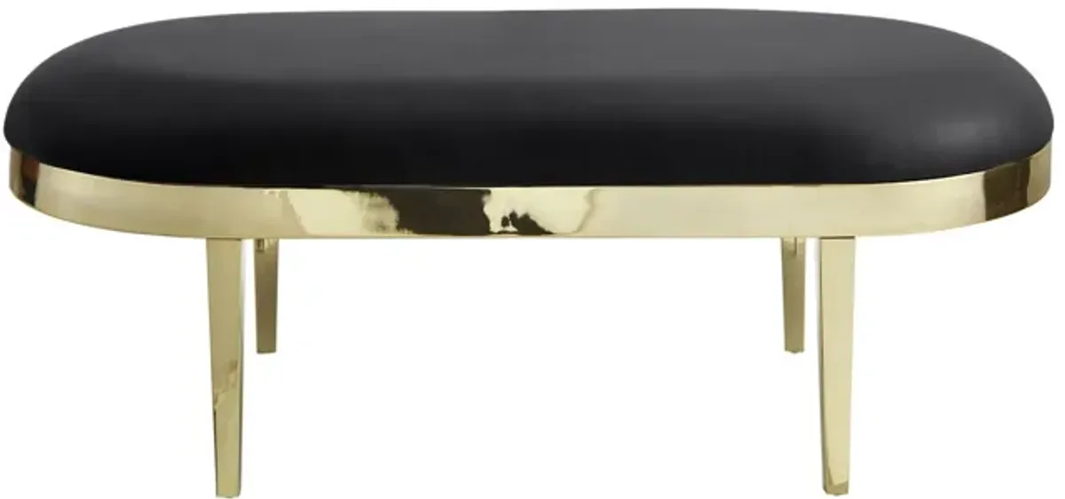 Upholstered Faux Leather Bench - Black / Gold