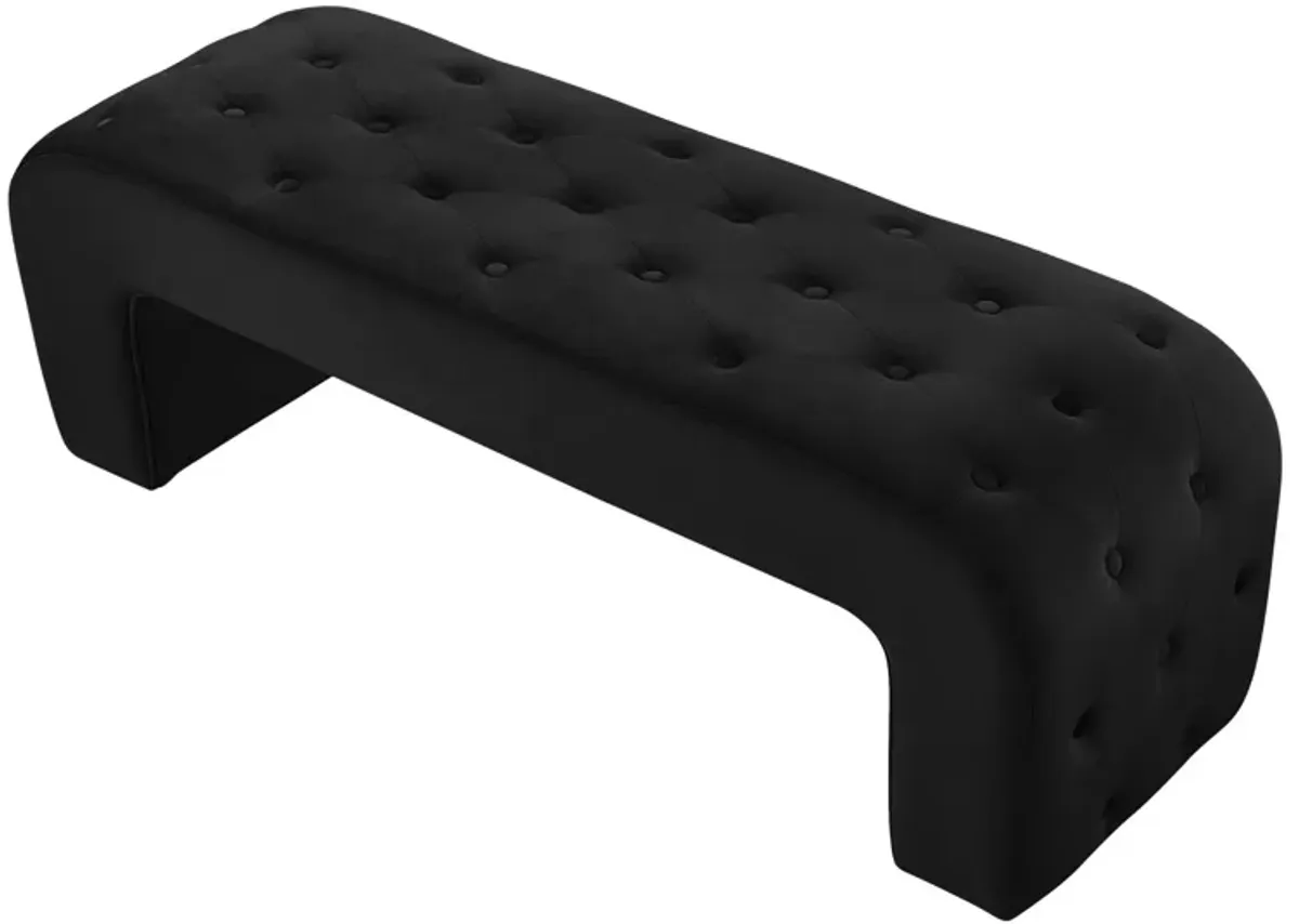 Velvet Upholstered Bench - Black