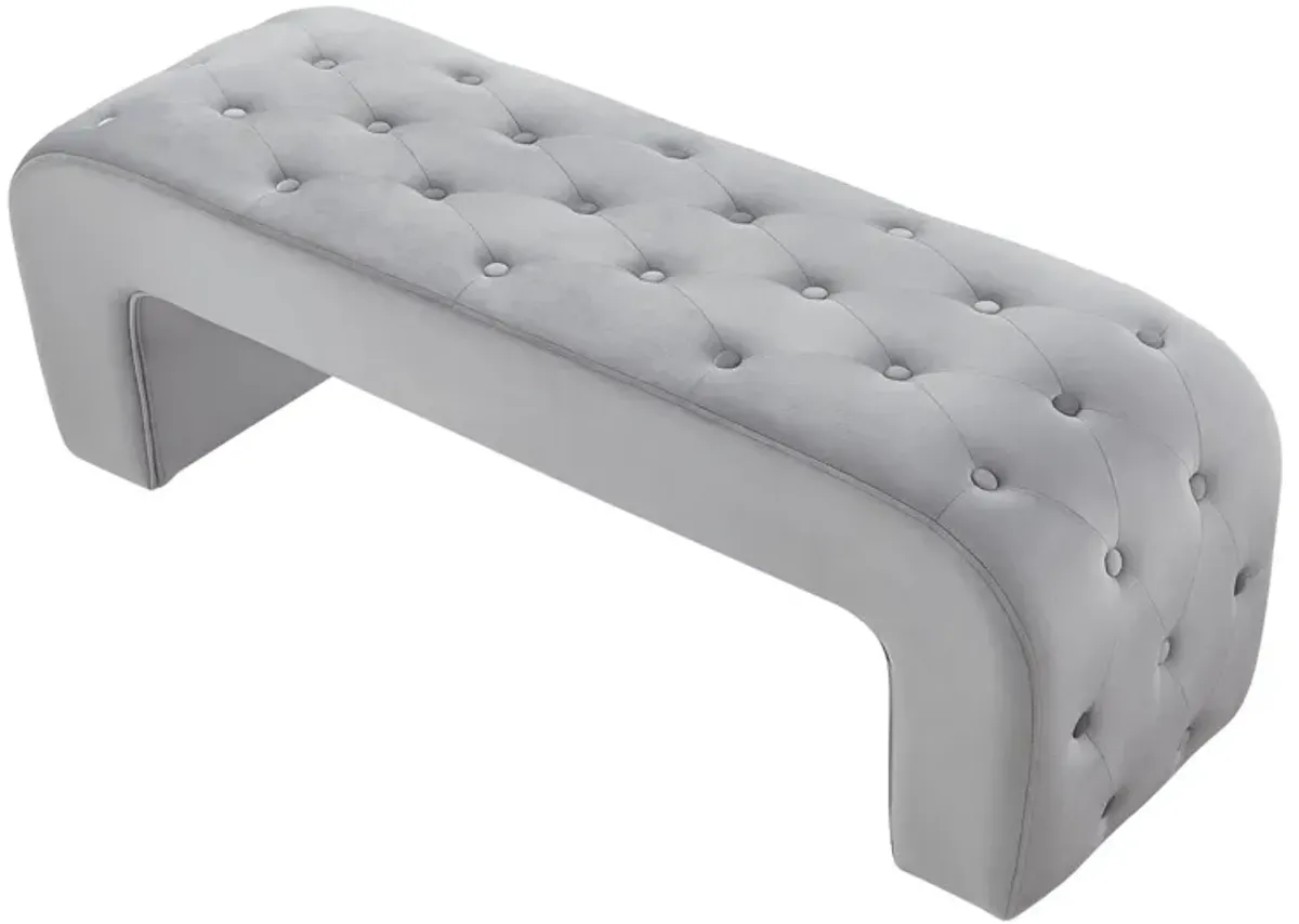 Velvet Upholstered Bench - Gray