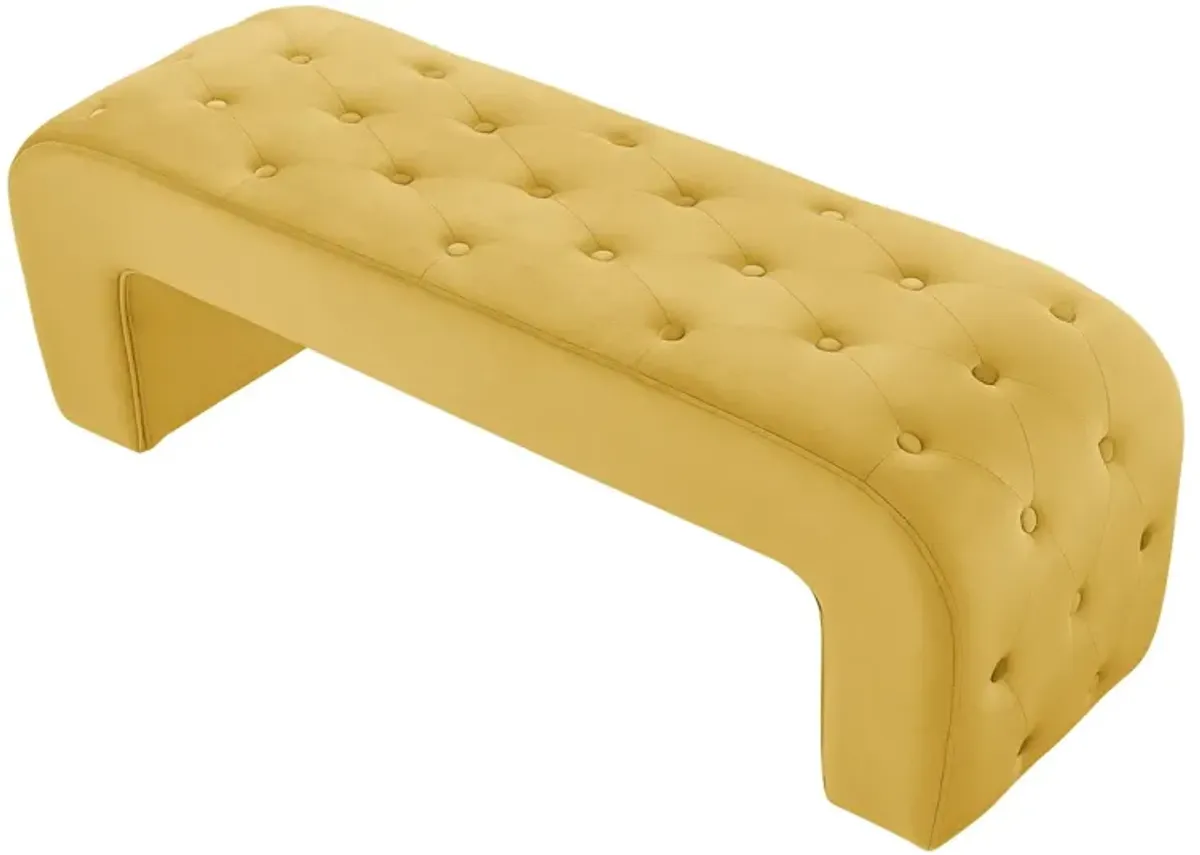 Upholstered Velvet Bench - Yellow