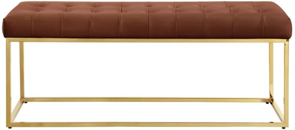 Upholstered Faux Leather Bench - Camel / Gold