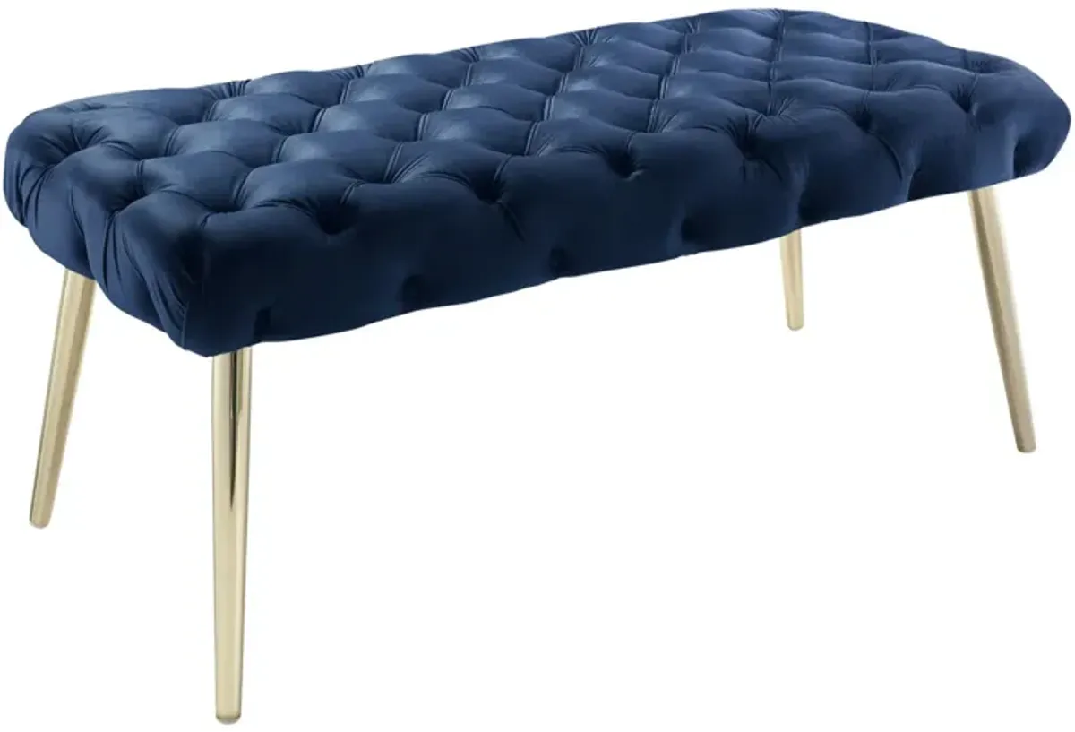 Upholstered Velvet Bench - Gold / Navy Blue