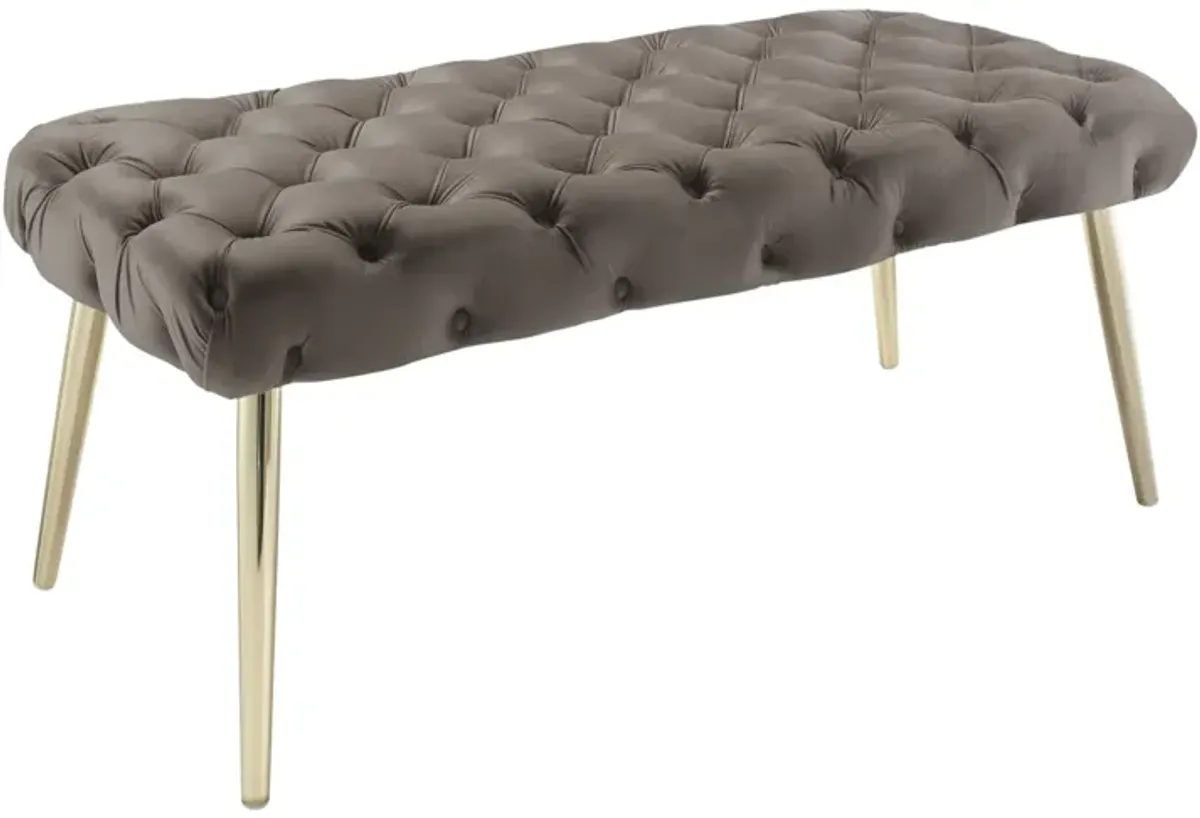 Velvet Upholstered Bench - Taupe / Gold