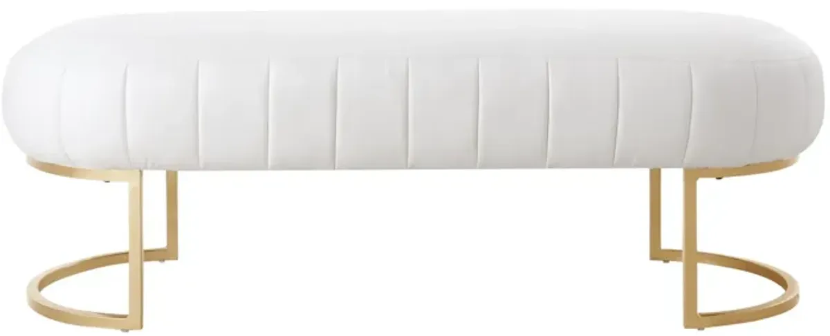 Upholstered Faux Leather Bench - Gold / White