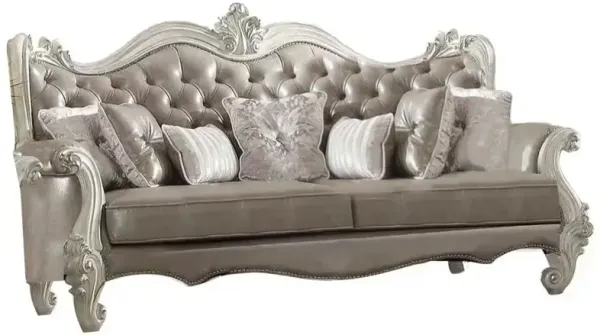 Faux Leather Sofa And Toss Pillows With Bone Legs - Gray