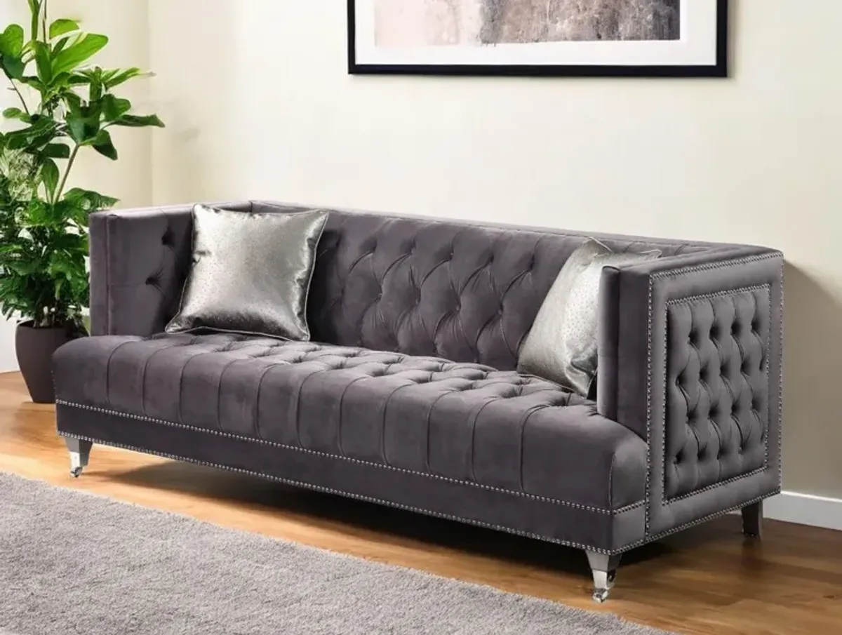 Velvet Sofa And Toss Pillows With Black Legs - Gray