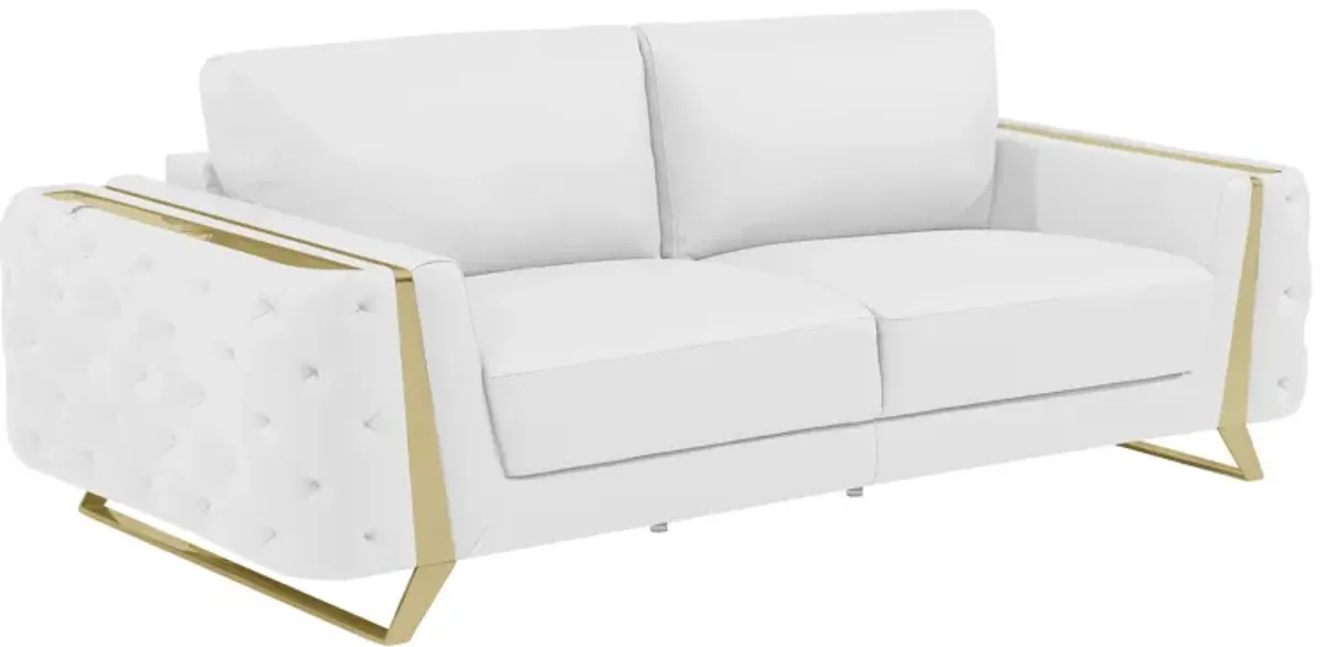 Italian Leather Sofa & Silver Legs - White