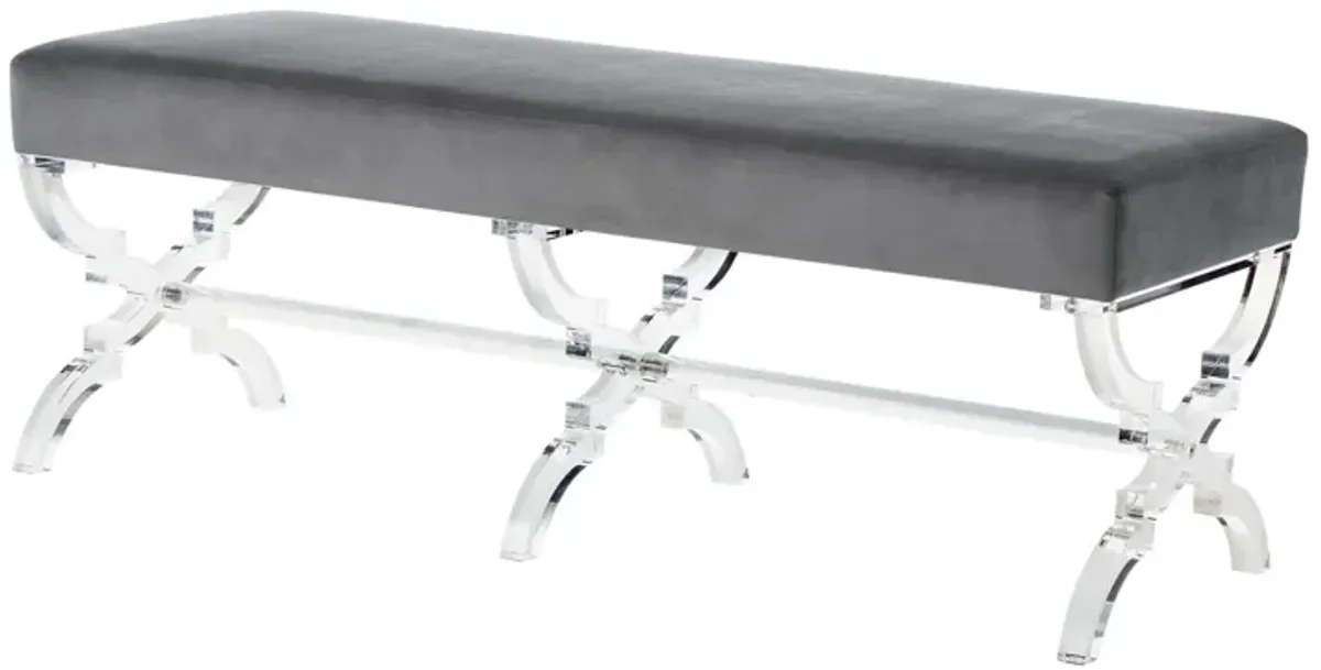 Upholstered Velvet Bench - Clear / Gray