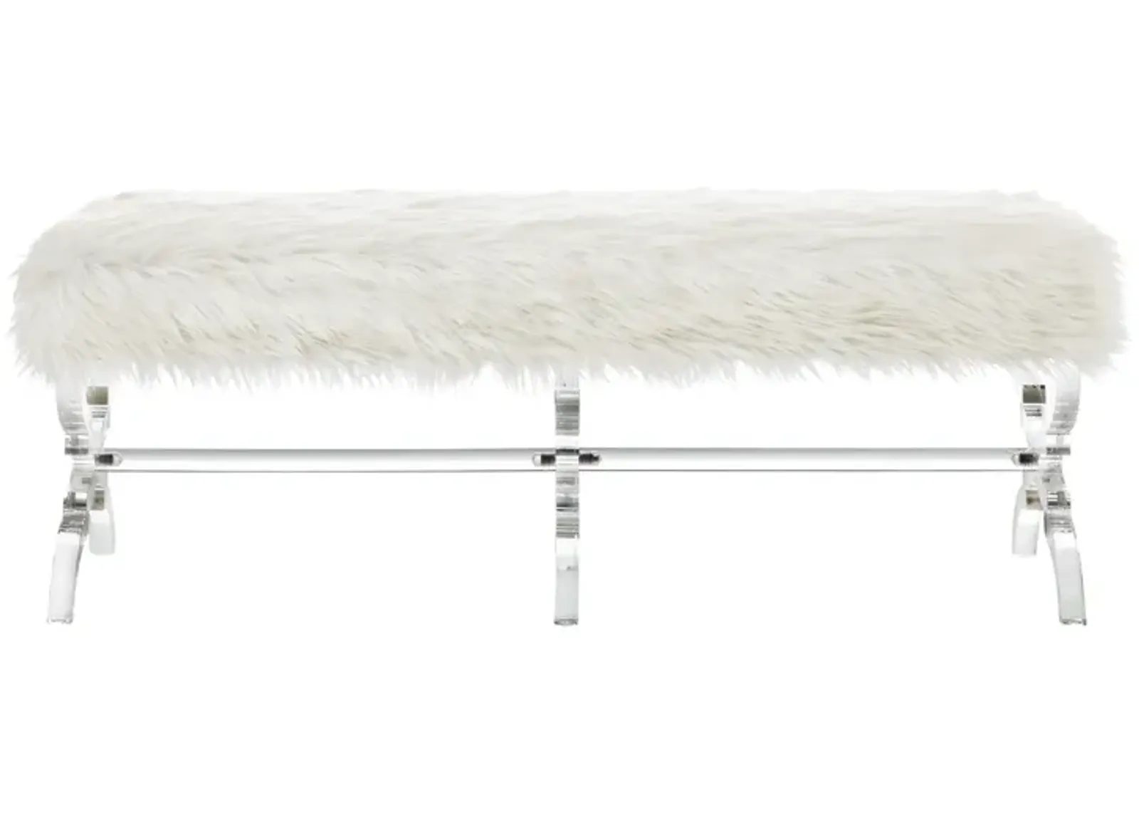 Upholstered Faux Fur Bench - Cream / Clear