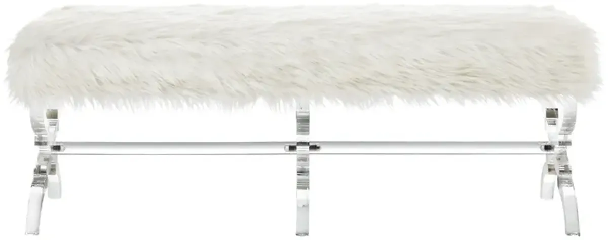 Upholstered Faux Fur Bench - Cream / Clear